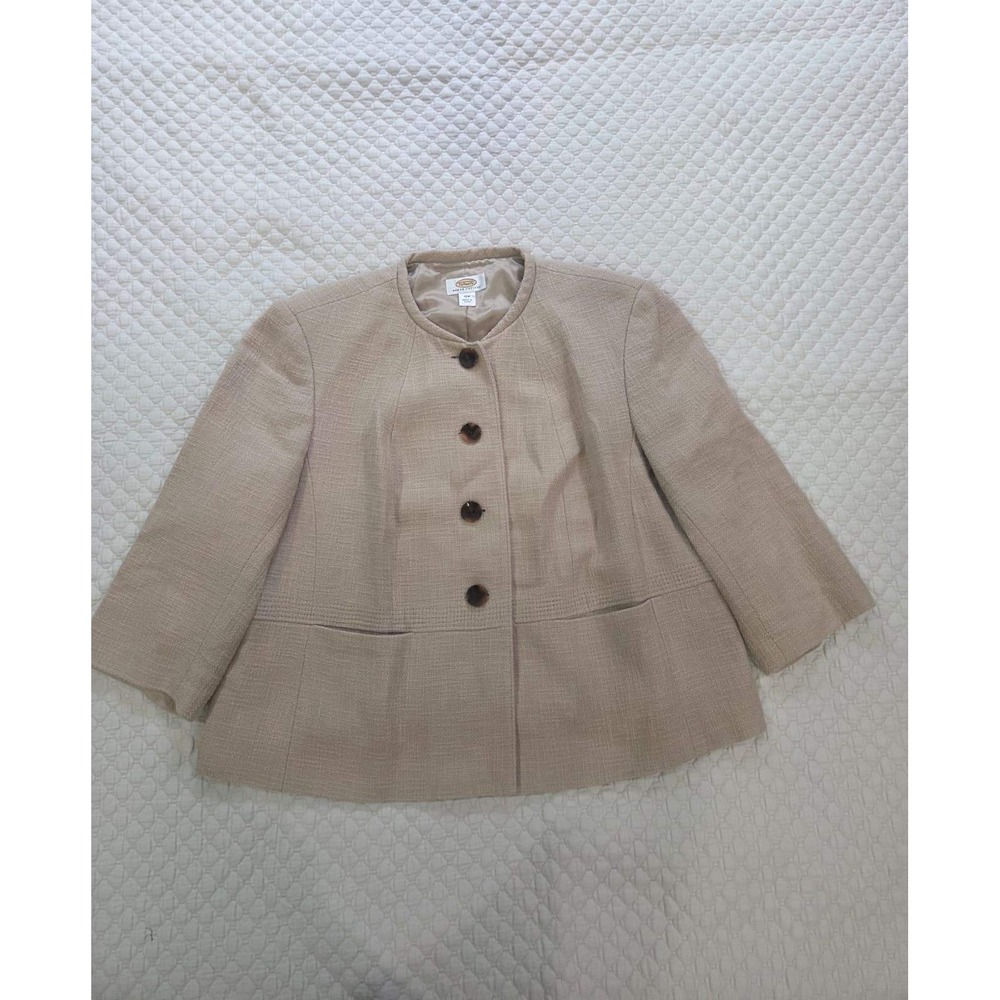 Talbots Woman Petites Beige Textured Collarless Blazer Jacket Size 18W